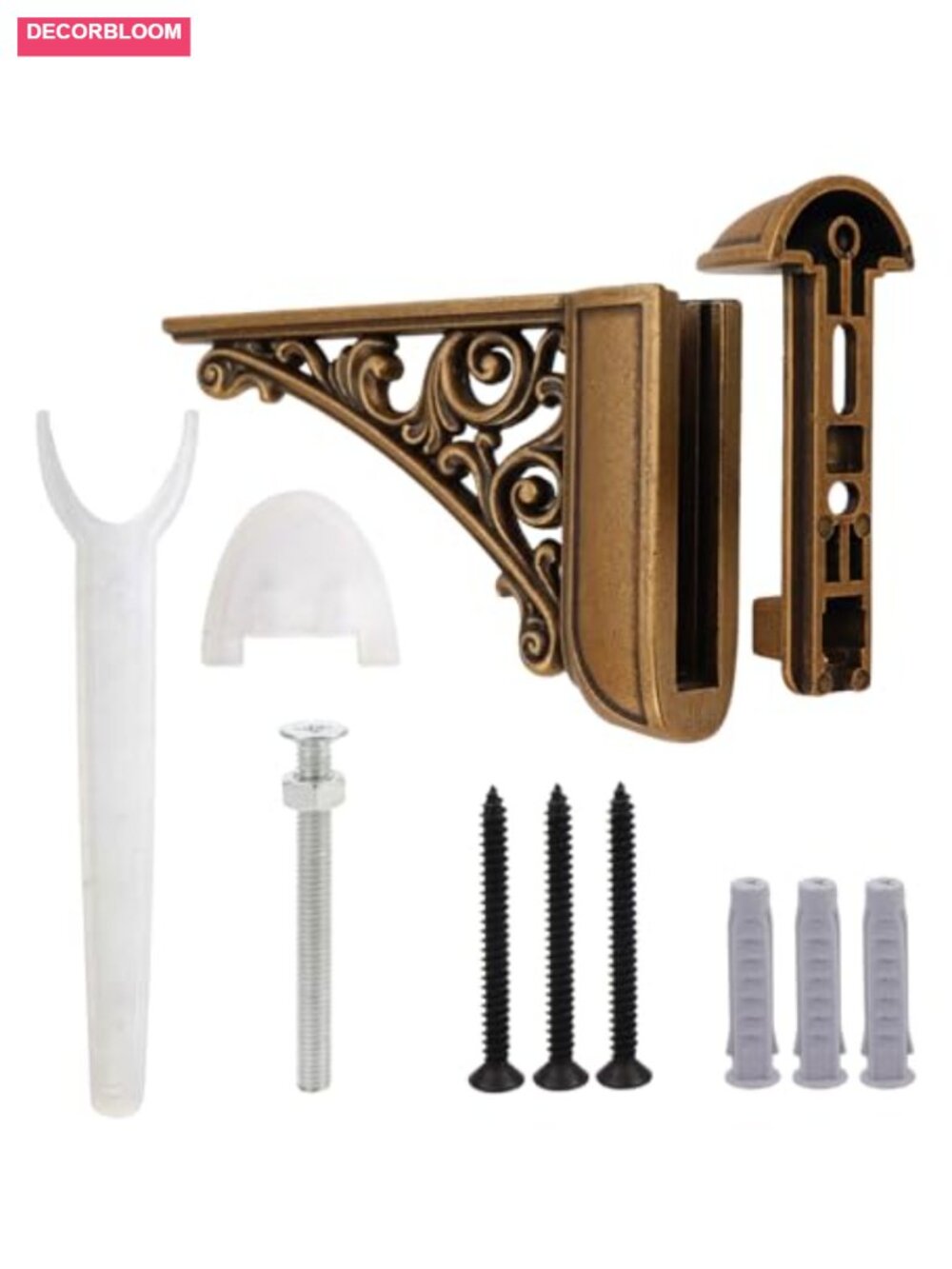Adjustable Glass Shelf Brackets Solid Brass Wall Mount 2 Pcs - Picture 5 of 6